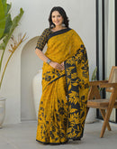 Yellow Khadi Printed Saree