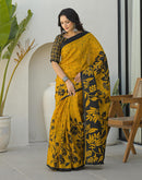 Yellow Khadi Printed Saree