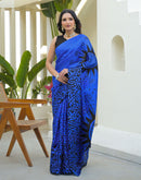 Dark Blue Khadi Printed Saree