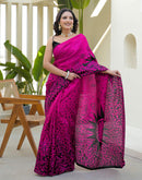 Rani Pink Khadi Printed Saree