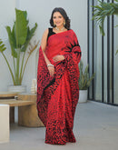 Red Khadi Printed Saree