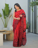 Red Khadi Printed Saree