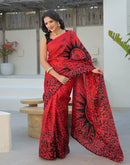 Red Khadi Printed Saree