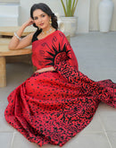 Red Khadi Printed Saree