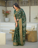 Green Silk Printed Zari Stripe Saree 