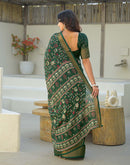 Green Silk Printed Zari Stripe Saree 