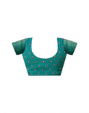 Teal Green Silk Printed Zari Stripe Saree 