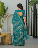 Teal Green Silk Printed Zari Stripe Saree 