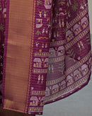 Magenta Silk Printed Zari Stripe Saree 