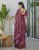 Magenta Silk Printed Zari Stripe Saree 