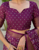 Magenta Silk Printed Zari Stripe Saree 
