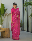 Pink Silk Printed Zari Stripe Saree 