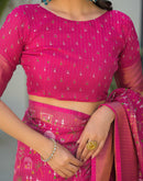 Pink Silk Printed Zari Stripe Saree 