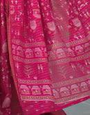 Pink Silk Printed Zari Stripe Saree 