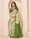 Mehandi Green Silk Printed Zari Stripe Saree