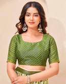 Mehandi Green Silk Printed Zari Stripe Saree