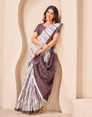 Mauve Silk Printed Zari Stripe Saree