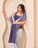 Purple Linen Bandhani Printed Saree