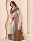 Brown Linen Bandhani Printed Saree