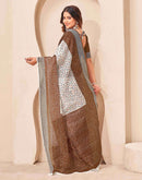 Brown Linen Bandhani Printed Saree
