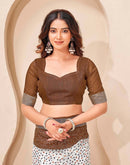 Brown Linen Bandhani Printed Saree