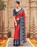 Red Georgette Foil Printed Saree
