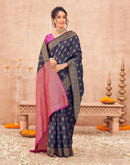 Navy Blue Shimmer Silk Woven Banarasi Saree