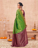 Parrot Green Shimmer Silk Woven Banarasi Saree