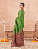 Parrot Green Shimmer Silk Woven Banarasi Saree