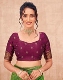 Parrot Green Shimmer Silk Woven Banarasi Saree