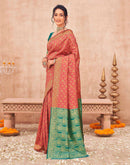 Coral Pink Shimmer Silk Woven Banarasi Saree