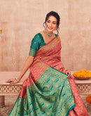Coral Pink Shimmer Silk Woven Banarasi Saree