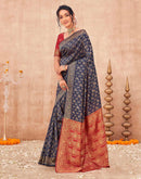 Navy Blue Shimmer Silk Woven Banarasi Saree