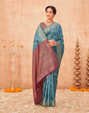 Teal Blue Shimmer Silk Woven Banarasi Saree