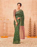 Dark Green Shimmer Silk Woven Banarasi Saree