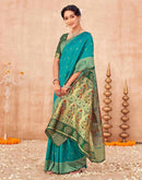 Teal Green Silk Woven Paithani Saree