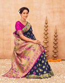 Navy Blue Shimmer Silk Woven Paithani Saree