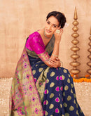 Navy Blue Shimmer Silk Woven Paithani Saree