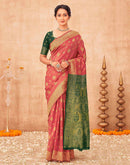 Coral Pink Shimmer Silk Woven Banarasi Saree