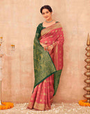 Coral Pink Shimmer Silk Woven Banarasi Saree