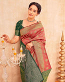 Coral Pink Shimmer Silk Woven Banarasi Saree