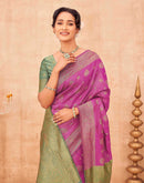 Rani Pink Shimmer Silk Woven Banarasi Saree