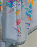 Light Blue Linen Printed Saree