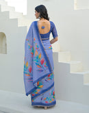 Lavender Linen Printed Saree