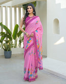 Light Pink Linen Printed Saree