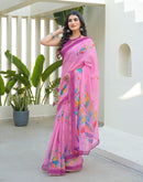 Light Pink Linen Printed Saree