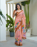 Peach Linen Printed Saree