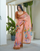 Peach Linen Printed Saree