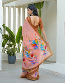Peach Linen Printed Saree