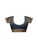 Navy Blue Silk Bandhani Printed Zari Stripe Saree 